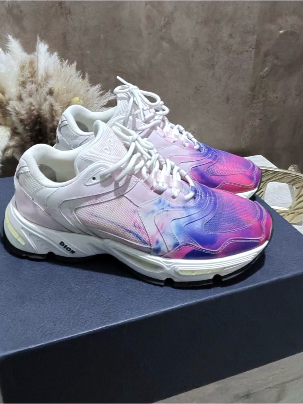Dior Men White Sneakers with Pink and Purple Gradient
